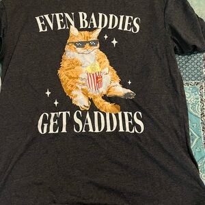 Gray Cat T-Shirt - Even Baddies Get Saddies